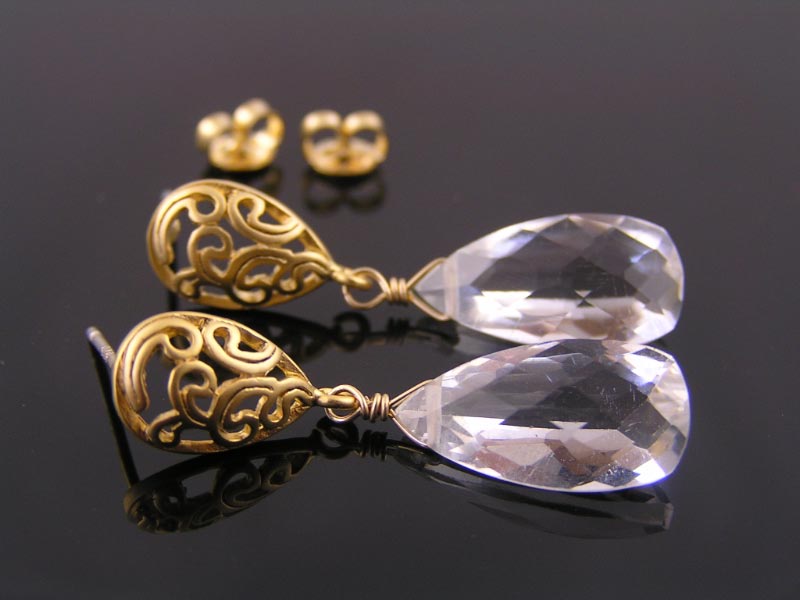 Rock Quartz Earrings with Vermeil Studs