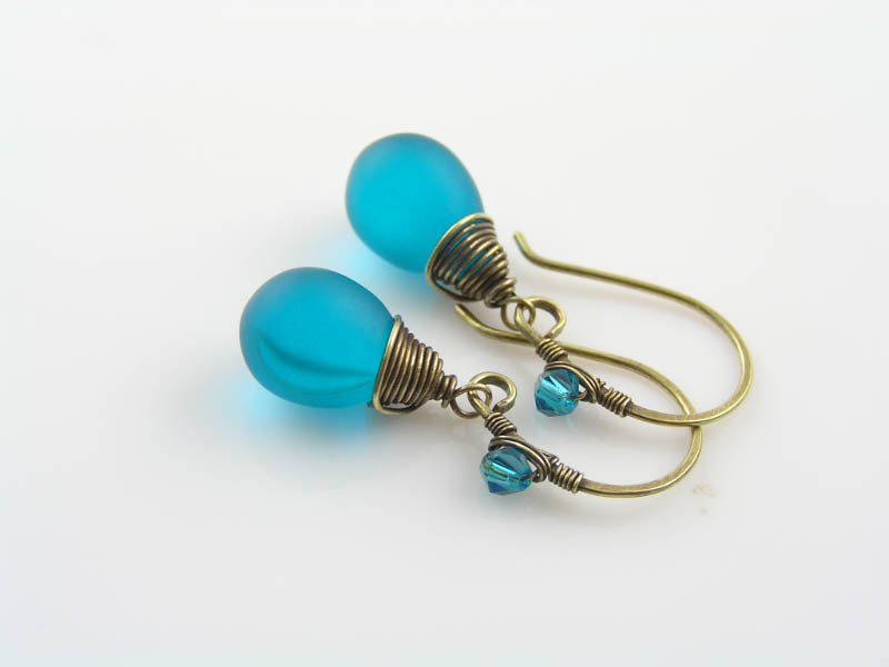 Teal Sea-Glass Earrings