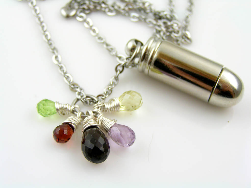 Mourning Necklace with Urn and Gemstones