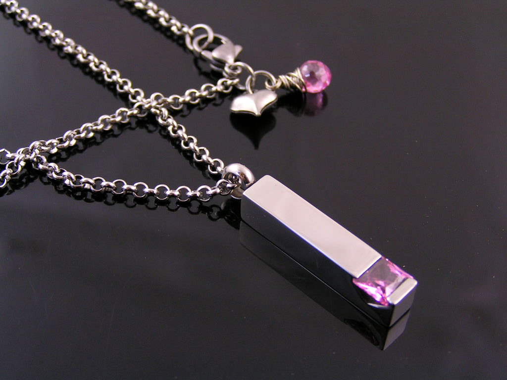 Small Urn with Pink Cubic Zirconia Necklace
