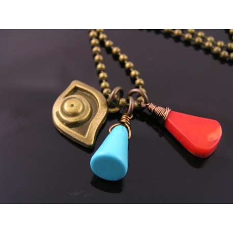 Evil Eye, Coral and Turquoise Necklace