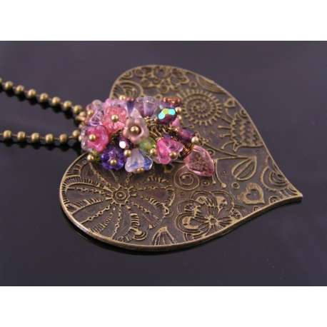 Ornate Heart Necklace with Cascading Flowers