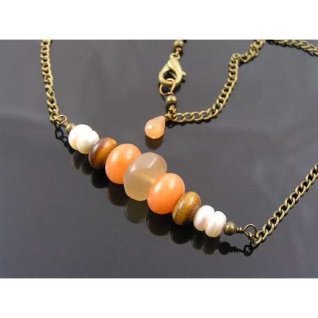 Moonstone, Bronzite and Pearl Necklace