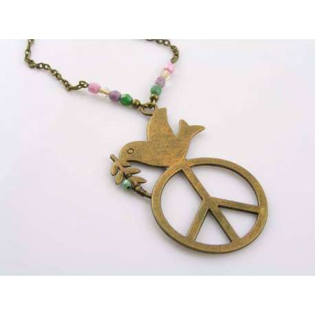 Hand Coloured Peace Sign Necklace