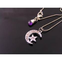 Crescent Moon and Star Crystal Necklace,