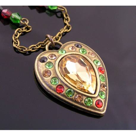 Ornate Crystal Set Heart Necklace, Festive Christmas Necklace