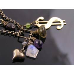 Moonstone, Amethyst and Beer Quartz Dollar Charm Necklace