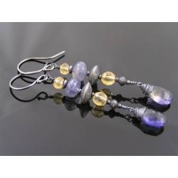 Iolite and Citrine Earrings, Sterling