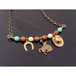 Cowgirl, Rodeo, Horse Necklace with Charms and Czech Beads