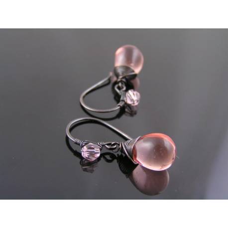 Pink Czech Glass Teardrop Earrings