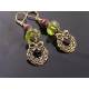 Green and Red Czech Beads Earrings with Wreath Charms