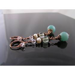 Amazonite, Pearl and Fluorite Earrings