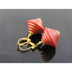 Cone Shaped Red and Gold Earrings