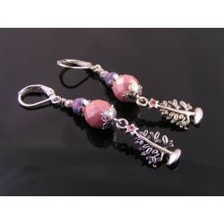 Pink and Purple Christmas Tree Earrings