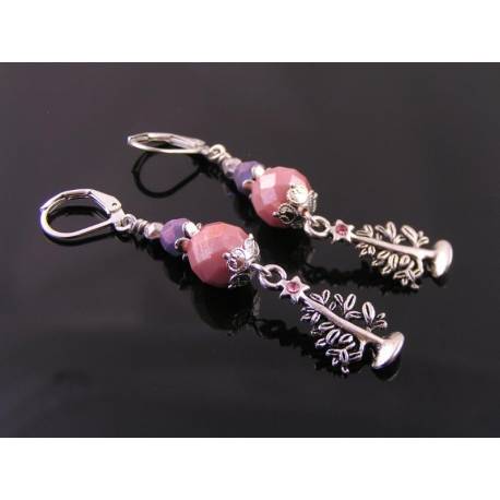Pink and Purple Christmas Tree Earrings