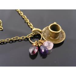 Tea Cup Necklace with Garnet, Amethyst, Rose Quartz, Labradorite and Ruby