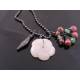 Carved White Agate Flower Necklace with Rhodonite and Green Aventurine 