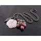 Carved White Agate Flower Necklace with Rhodonite and Green Aventurine 