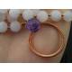 Matte Rose Quartz Necklace with wire wrapped Circle Pendant and Carved Amethyst Flower