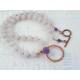 Matte Rose Quartz Necklace with wire wrapped Circle Pendant and Carved Amethyst Flower