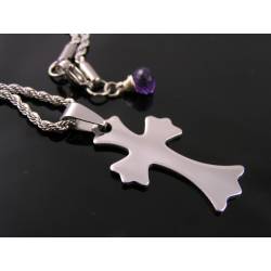 Cross Necklace with Amethyst Charm, Birthstone Necklace