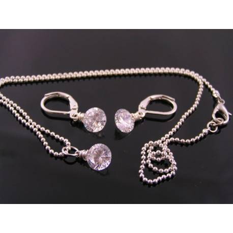 Cubic Zirconia Solitaire Necklace and Earrings Set