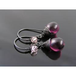 Smooth Glowing Amethyst Czech Glass Teardrop Earrings