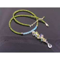 Sea Glass - Gemstone Necklace with Blue Topaz, Vesuvianite, Tanzanite