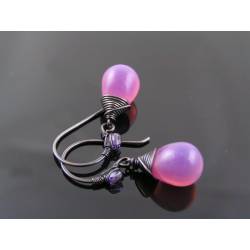 Lavender Opal Czech Glass Teardrop Earrings