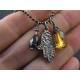 Hamsa Hand Protection Necklace with Citrine and Black Onyx