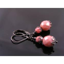 Gunmetal Earrings with Soft Pink Czech Beads