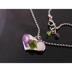 Heart Necklace with Amethyst and Peridot