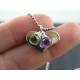 Heart Necklace with Amethyst and Peridot, Customisable with Initials