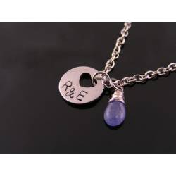 Super Cute Initial Necklace with Genuine Tanzanite