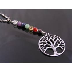 Tree of Life Necklace with Gemstones in Chakra Colours