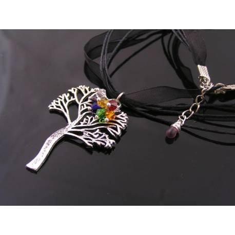 Silver Tree of Life Necklace with Chakra Colour Crystals