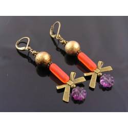 Bright Czech Glass Bow Earrings