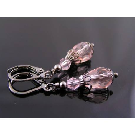 Pink Crystal and Gunmetal Earrings