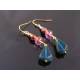 Rose Gold Earrings with Pink and Teal Czech Glass Beads