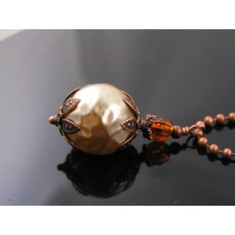 Large Faceted Pearl Copper Necklace