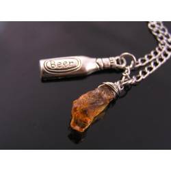 Beer Bottle Charm and Citrine Nugget Necklace