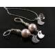 Pearl Earrings with Crescent Moon Charms