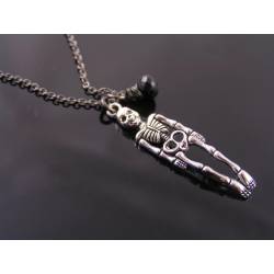 Minimalistic Gothic Skeleton Necklace, Black Spinel