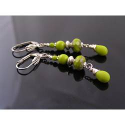 Bright Green and Silver Earrings