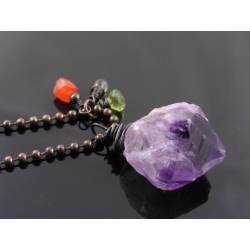 Large Chunky Amethyst Necklace with Carnelian, Smokey Quartz and Peridot