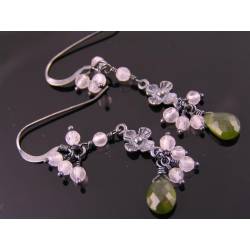 Vesuvianite and Rose Quartz Sterling Silver Earrings