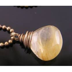 Golden Rutilated Quartz Drop on Oxidized Solid Brass Ball Chain