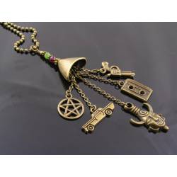 Supernatural Charm Necklace, Dean Winchester Amulet Necklace, Supernatural Jewelry with Dean's and Sam's Birthstones