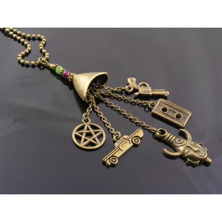 Supernatural Charm Necklace, Dean Winchester Amulet Necklace, Supernatural Jewelry with Dean's and Sam's Birthstones