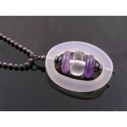 Modernistic Necklace with White Agate, Amethyst, Quartz and Hematite
